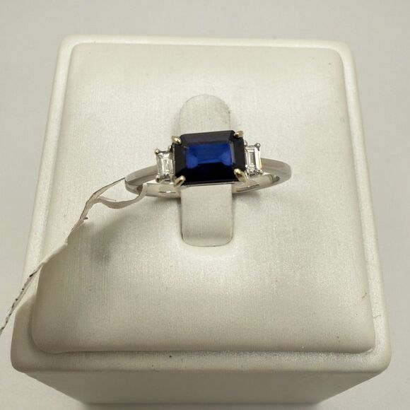 NWT 1.07ctw east/west,  blue sapphire w/ accent diamonds in 14kt WG ring! - Picture 6 of 13
